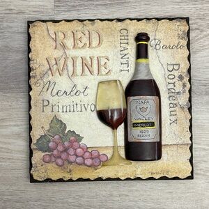 Bed Bath & Beyond 3D Red Wine 8"x8" Wall Art Decor Signed By Kim Lewis